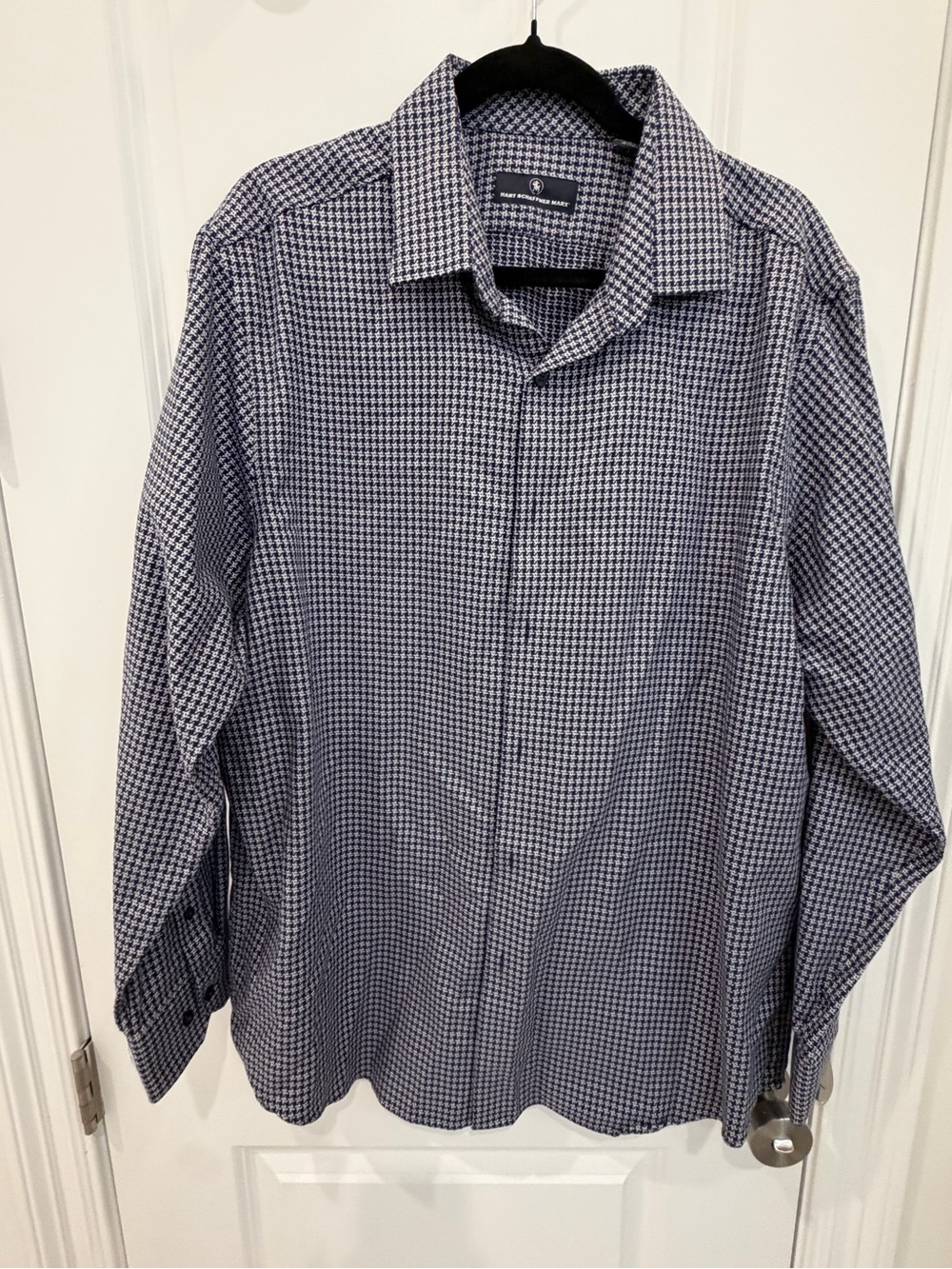 Hart Schaffner Marx Navy and White Micro Check Dress Shirt